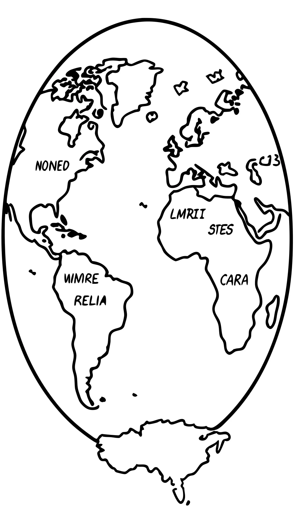 Mapa mundial con la página para colorear de los países